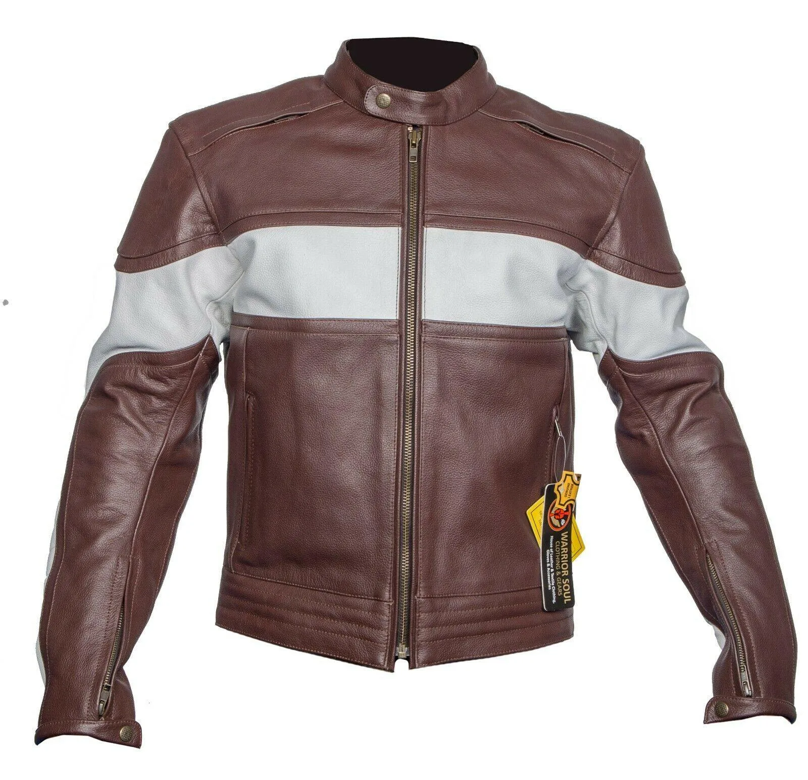 Mens Warrior Classic Motorcycle CE Armour Genuine Cowhide Leather Bikers Jacket