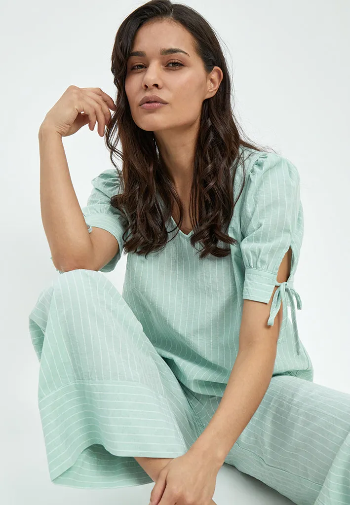 Monella Straight Leg Pant - Green Mint Stripe