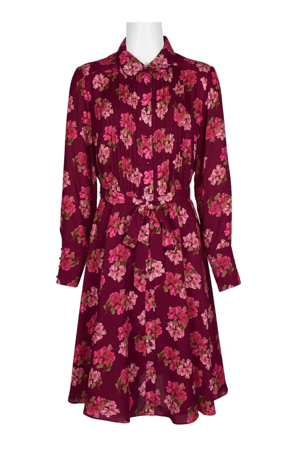 Nanette Lepore Collared Button Down Long Sleeve Floral Dress