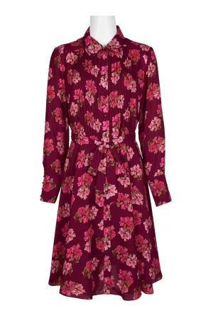 Nanette Lepore Collared Button Down Long Sleeve Floral Dress
