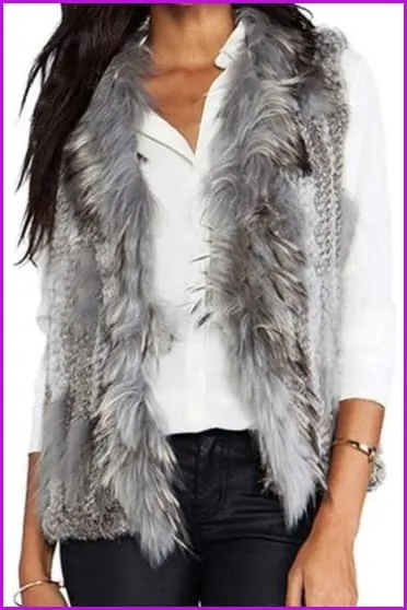 Natural Rabbit Fur Knitted Gilet 53CM