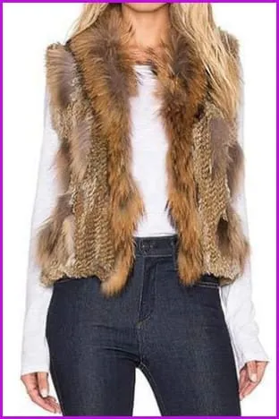 Natural Rabbit Fur Knitted Gilet 53CM