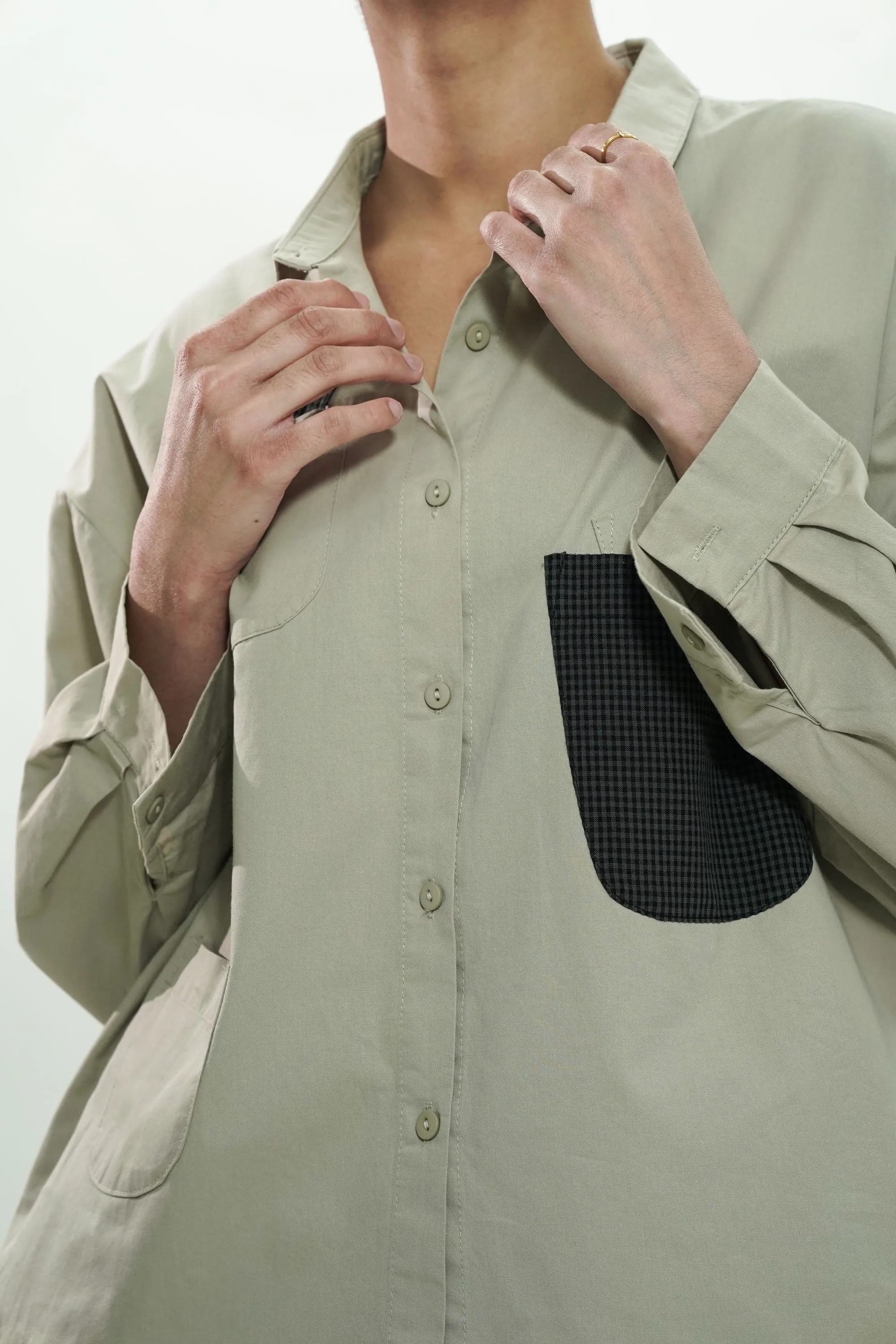 Oversized Cotton Shirt With Multi Pockets
