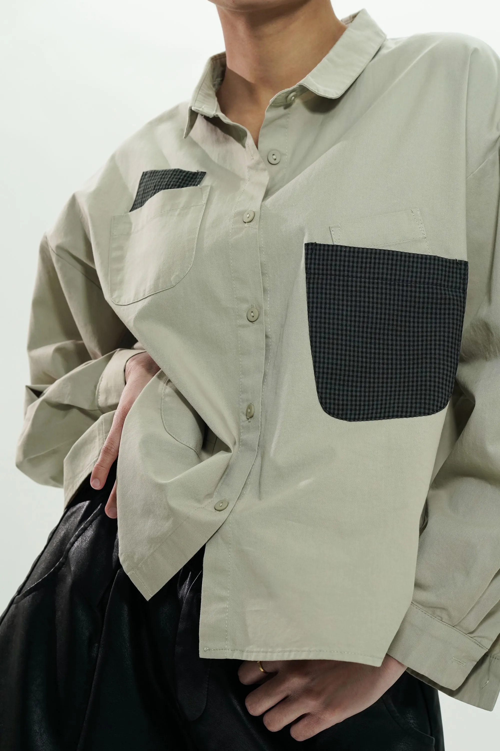 Oversized Cotton Shirt With Multi Pockets