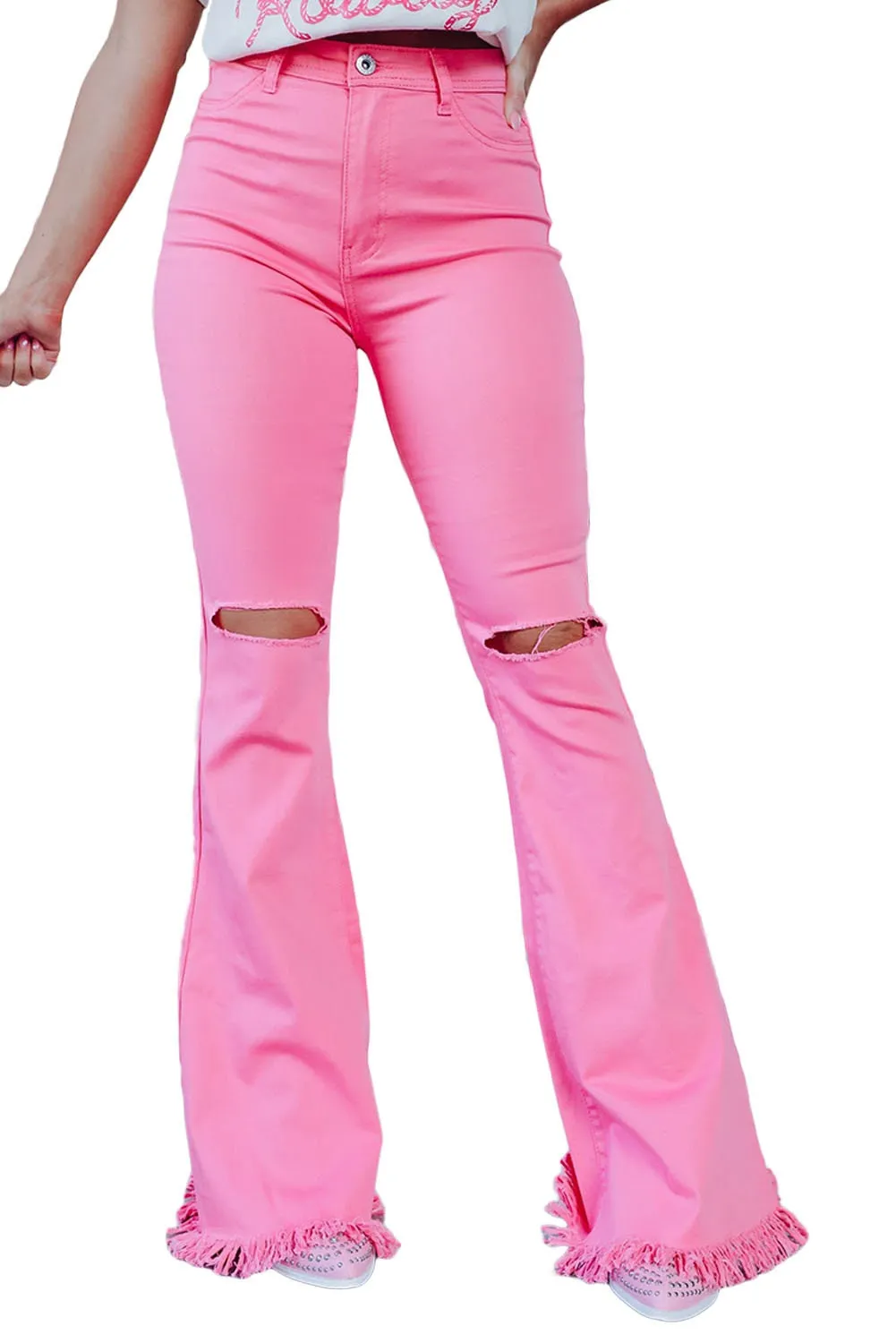 Pink Vintage High Waist Flare Leg Jeans