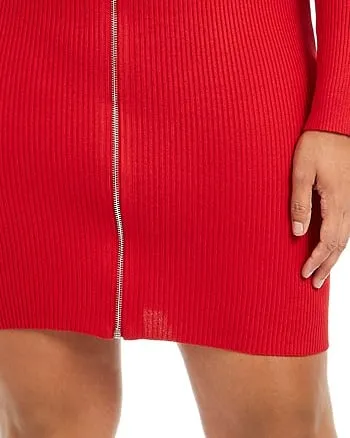 Planet Gold Women's Plus Size Trendy Zip-Front Sweater Dress Red Size 1X | Red