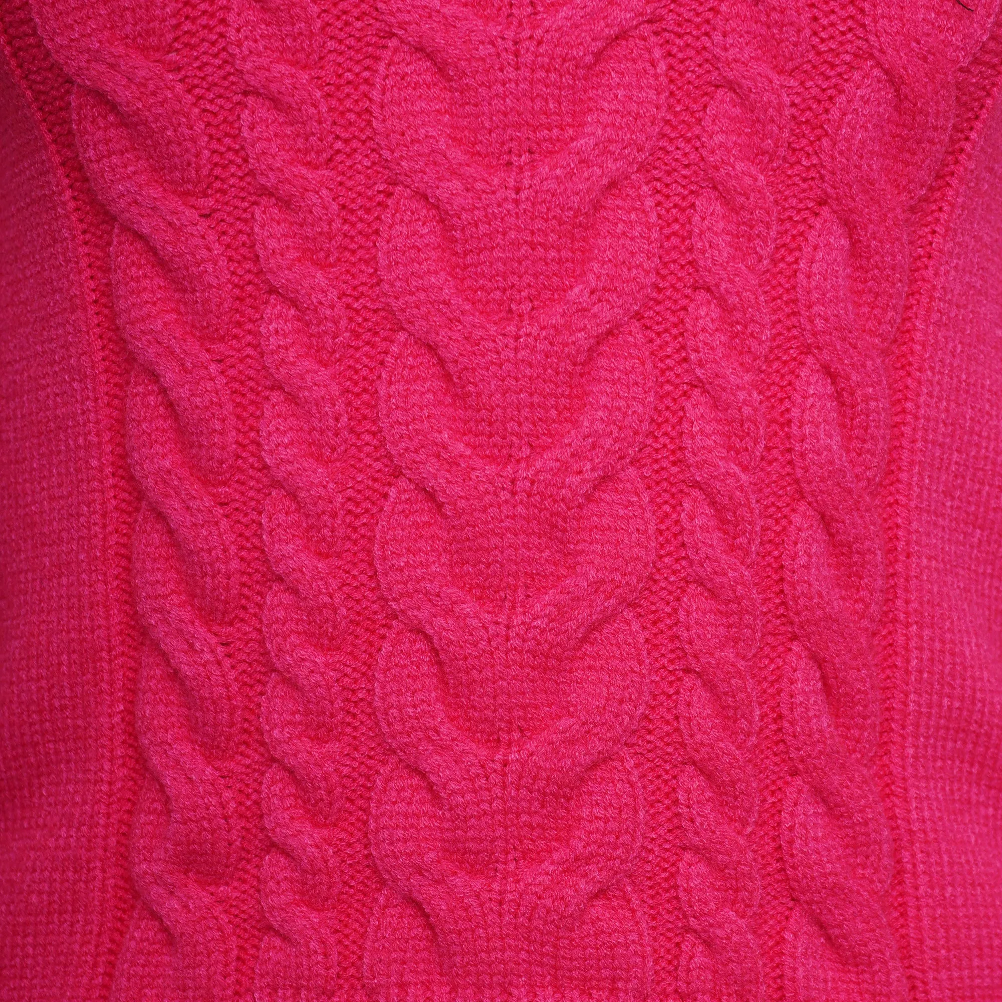 POLO NECK CABLE KNIT JUMPER - FUCHSIA PINK