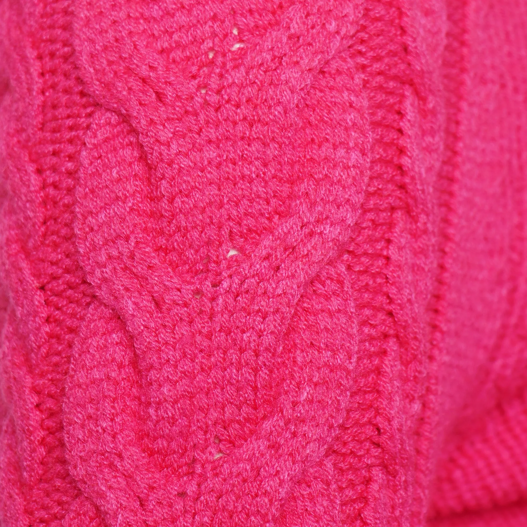 POLO NECK CABLE KNIT JUMPER - FUCHSIA PINK