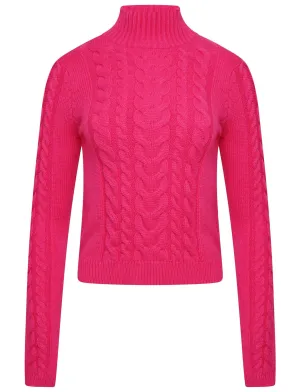 POLO NECK CABLE KNIT JUMPER - FUCHSIA PINK