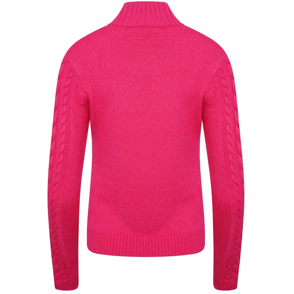 POLO NECK CABLE KNIT JUMPER - FUCHSIA PINK