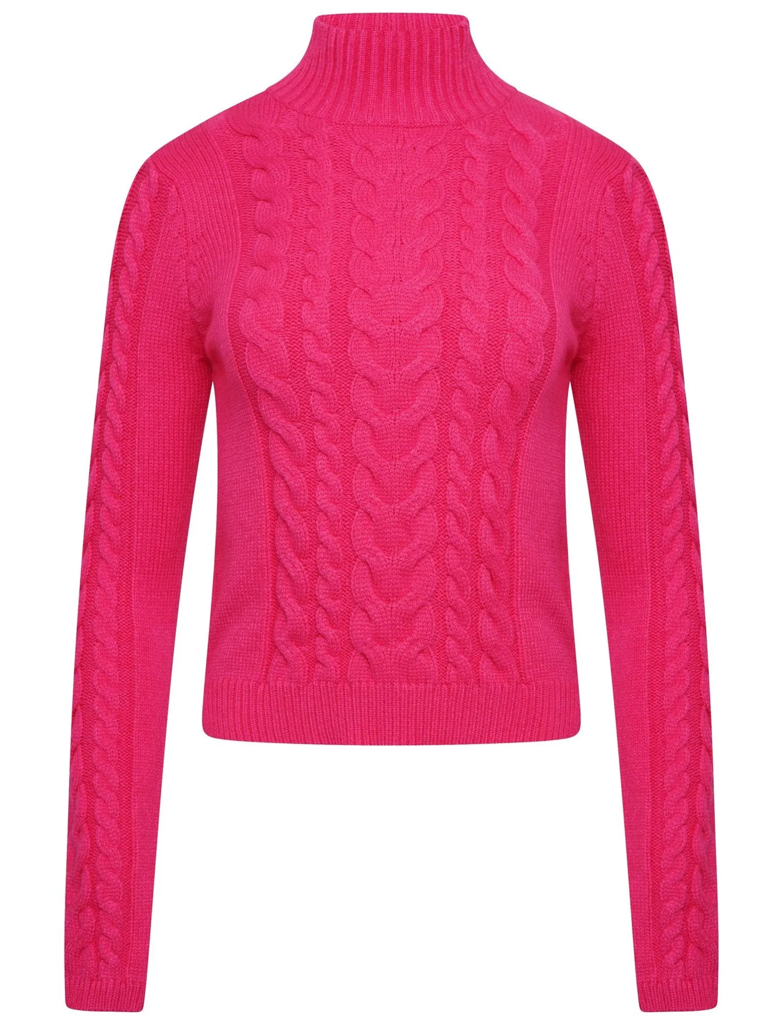 POLO NECK CABLE KNIT JUMPER - FUCHSIA PINK