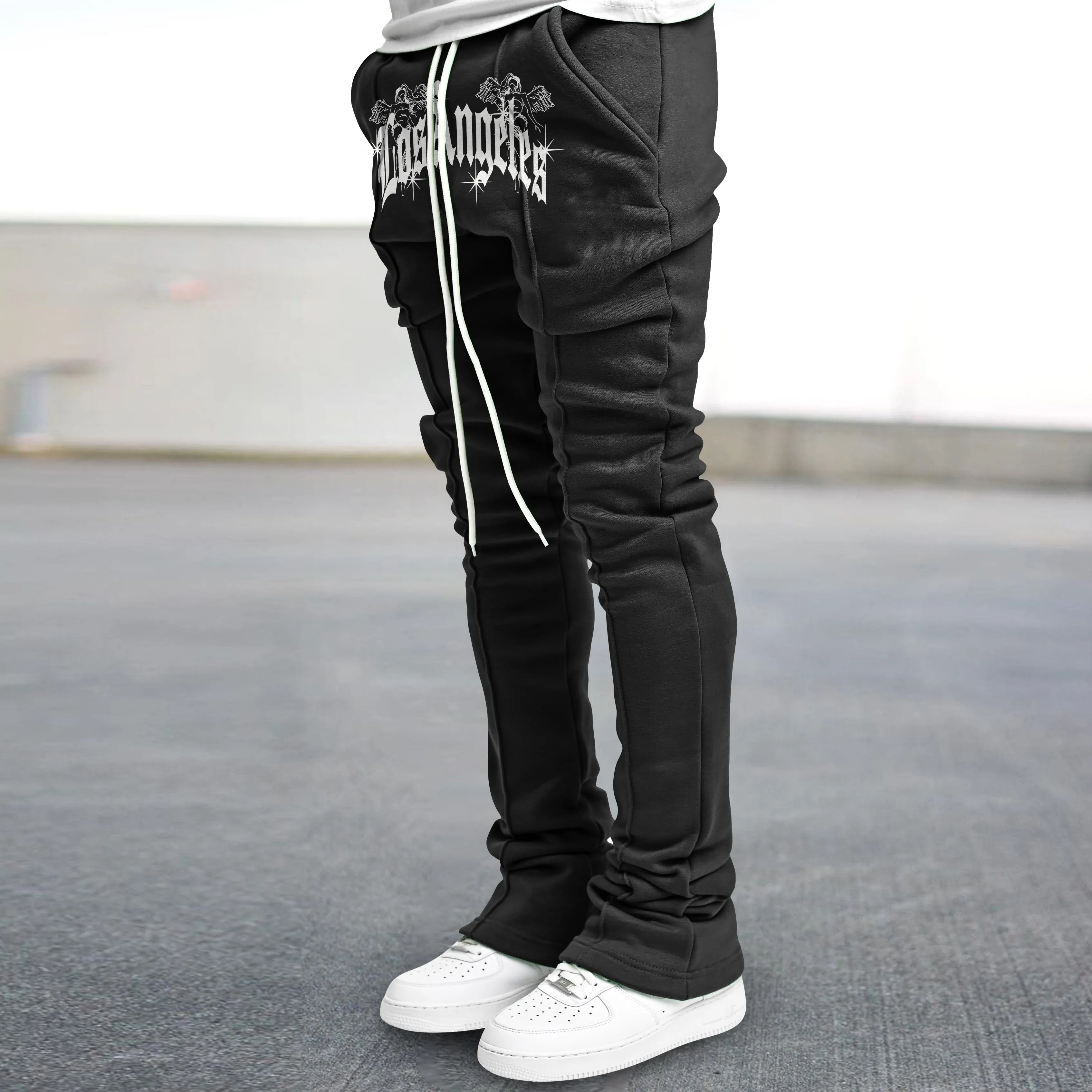 Retro Hip Hop LA Print Flared Pants