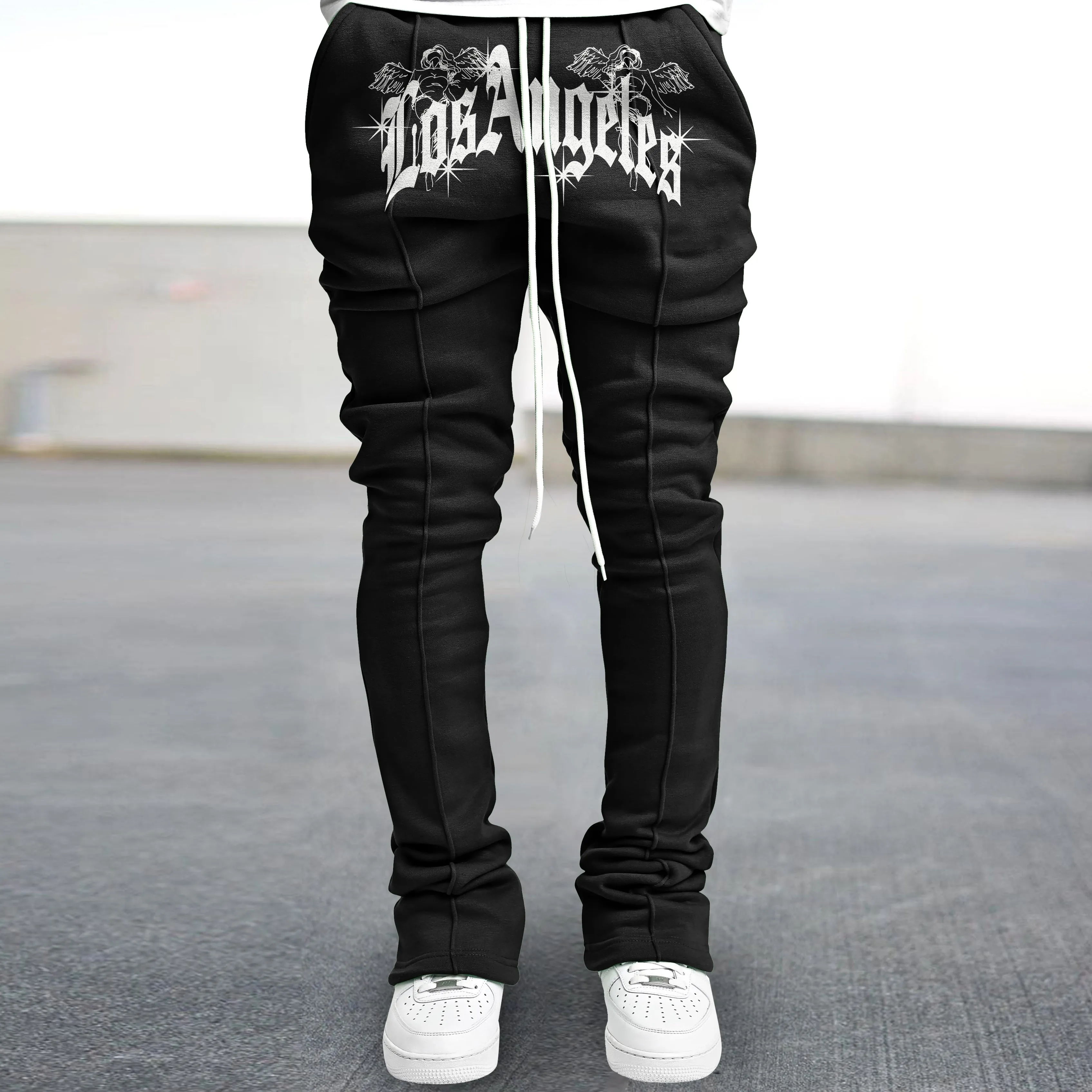 Retro Hip Hop LA Print Flared Pants