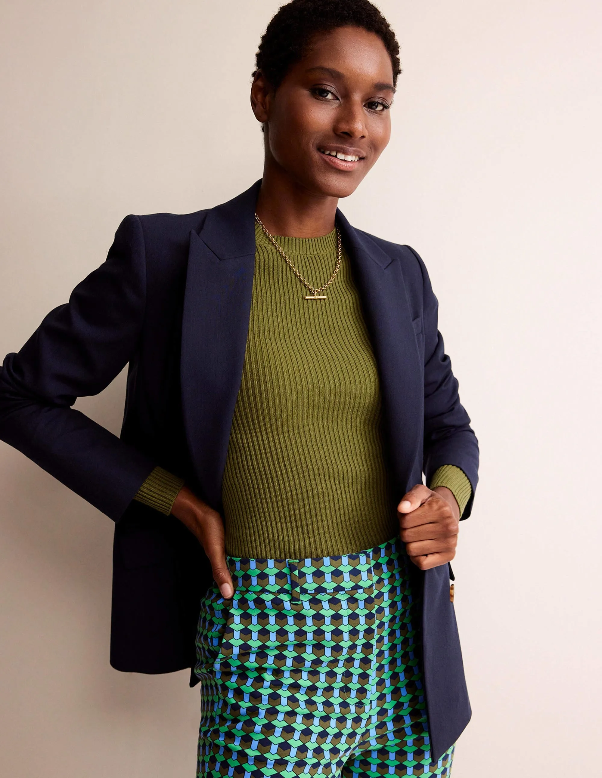 Ribbed Cotton Jumper-Green Olive