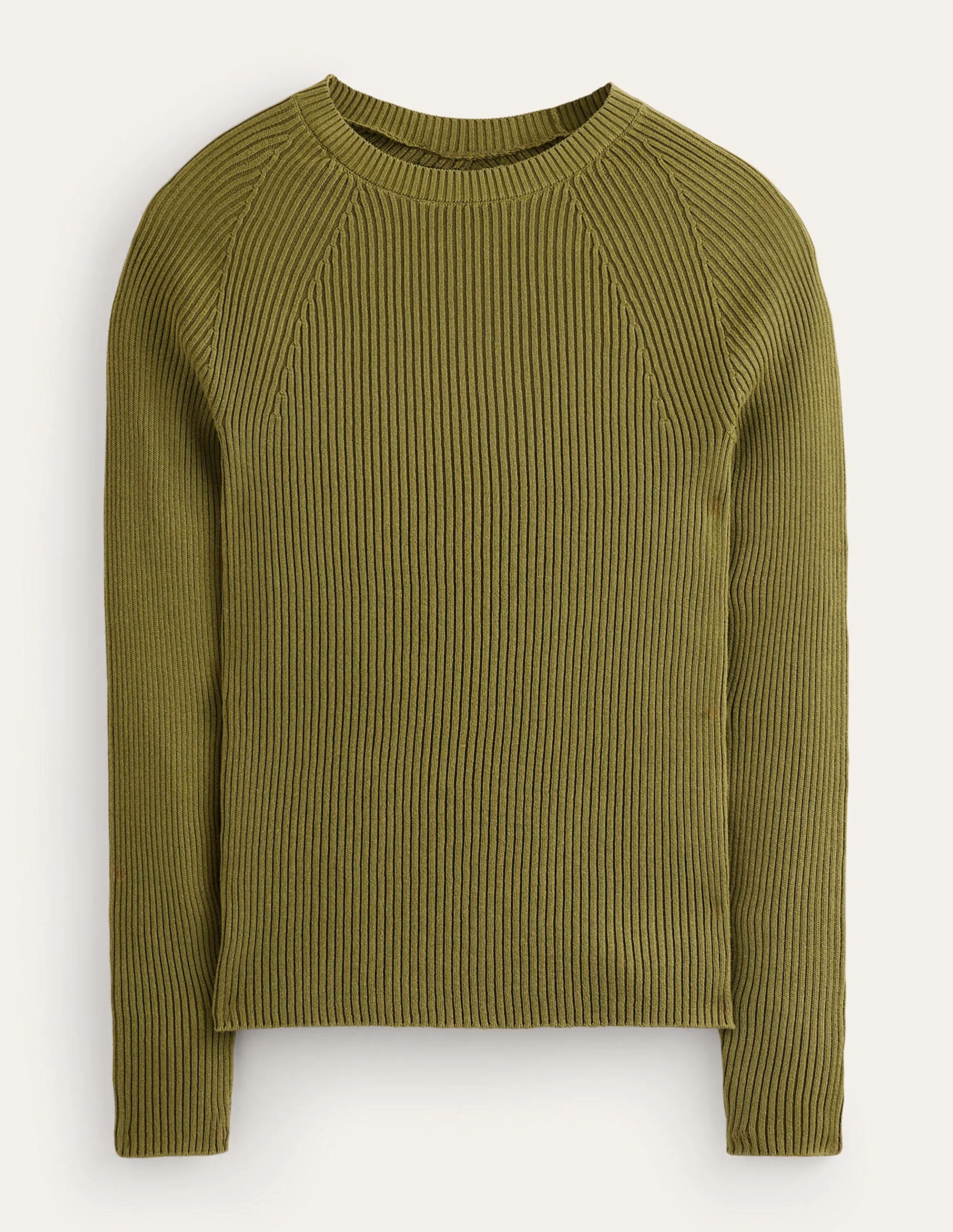 Ribbed Cotton Jumper-Green Olive