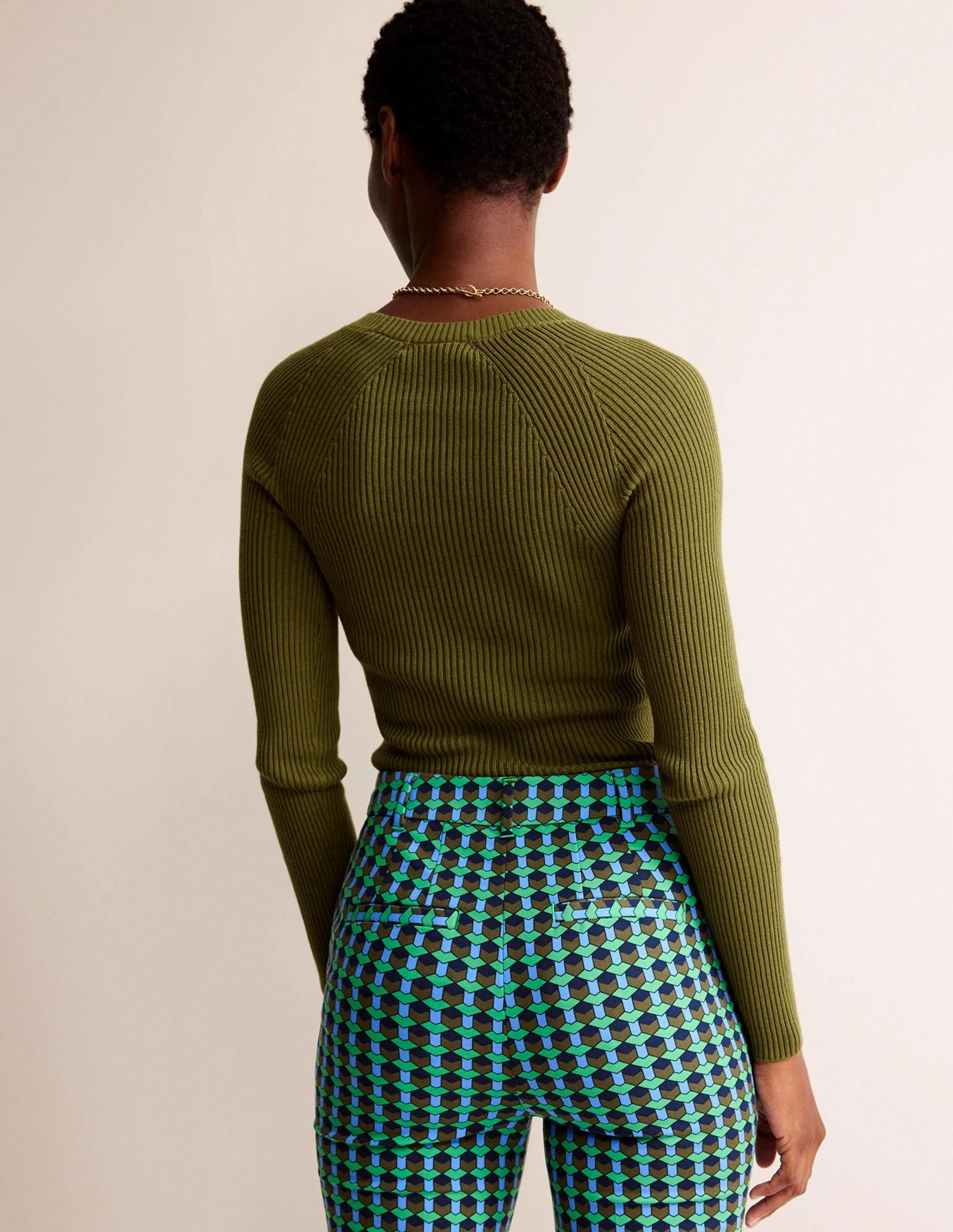 Ribbed Cotton Jumper-Green Olive