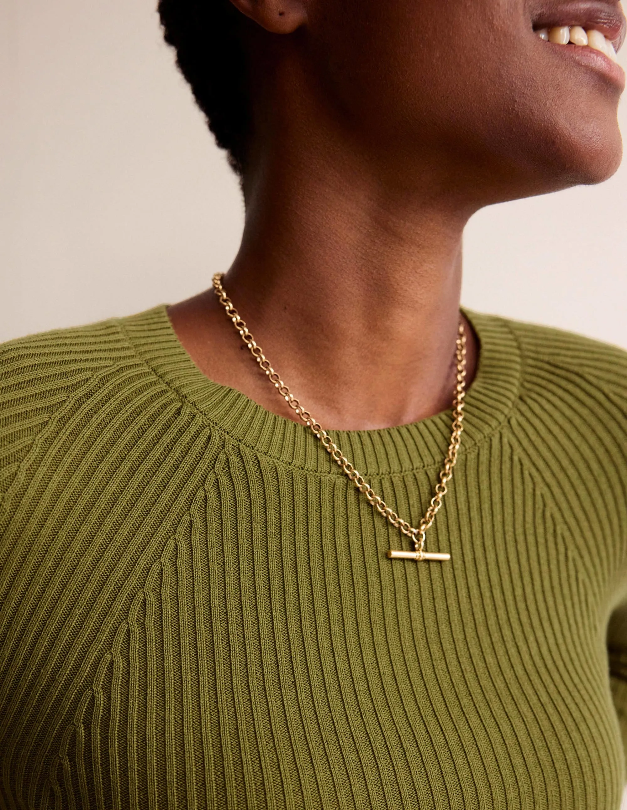 Ribbed Cotton Jumper-Green Olive