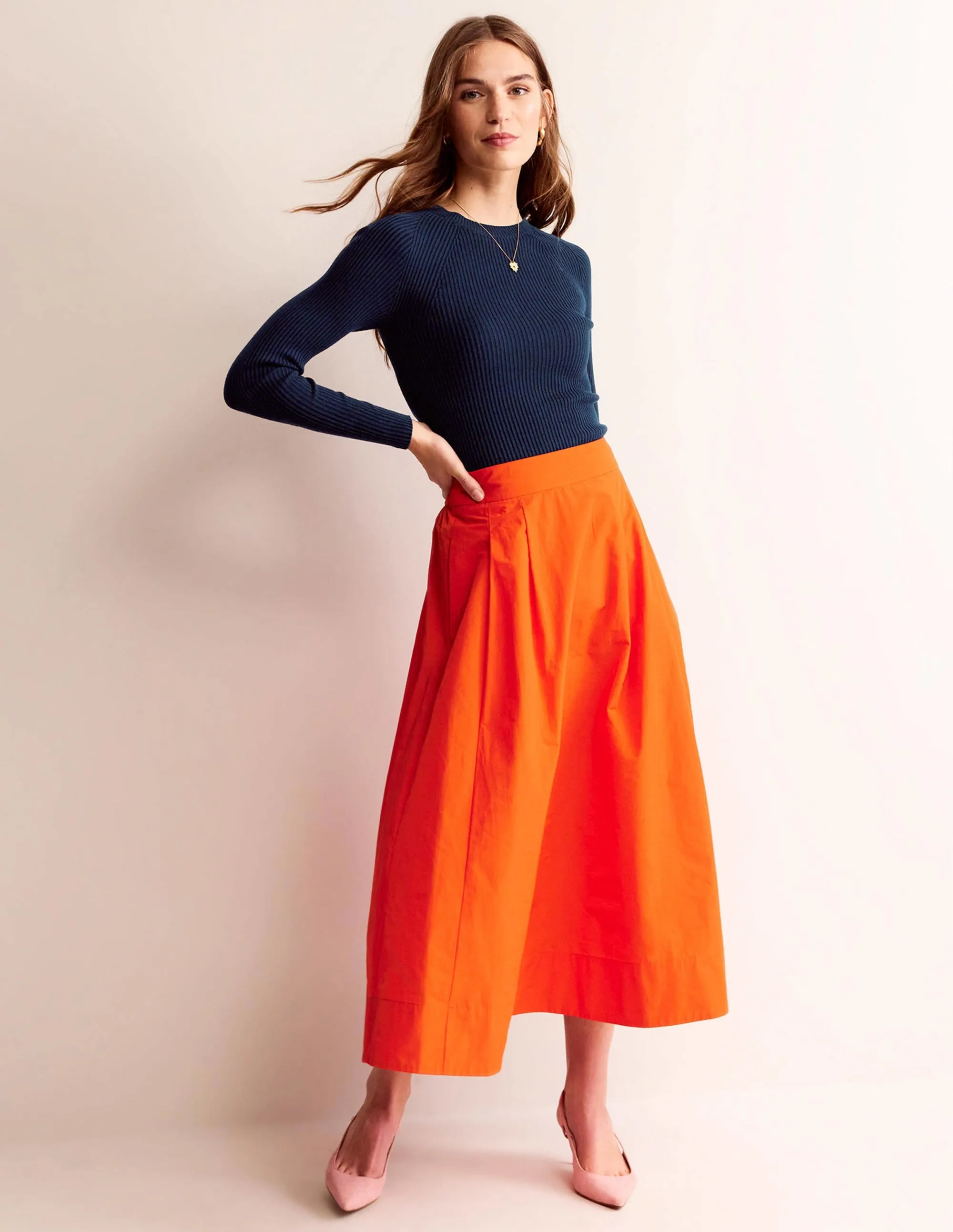 Ribbed Cotton Jumper-Navy