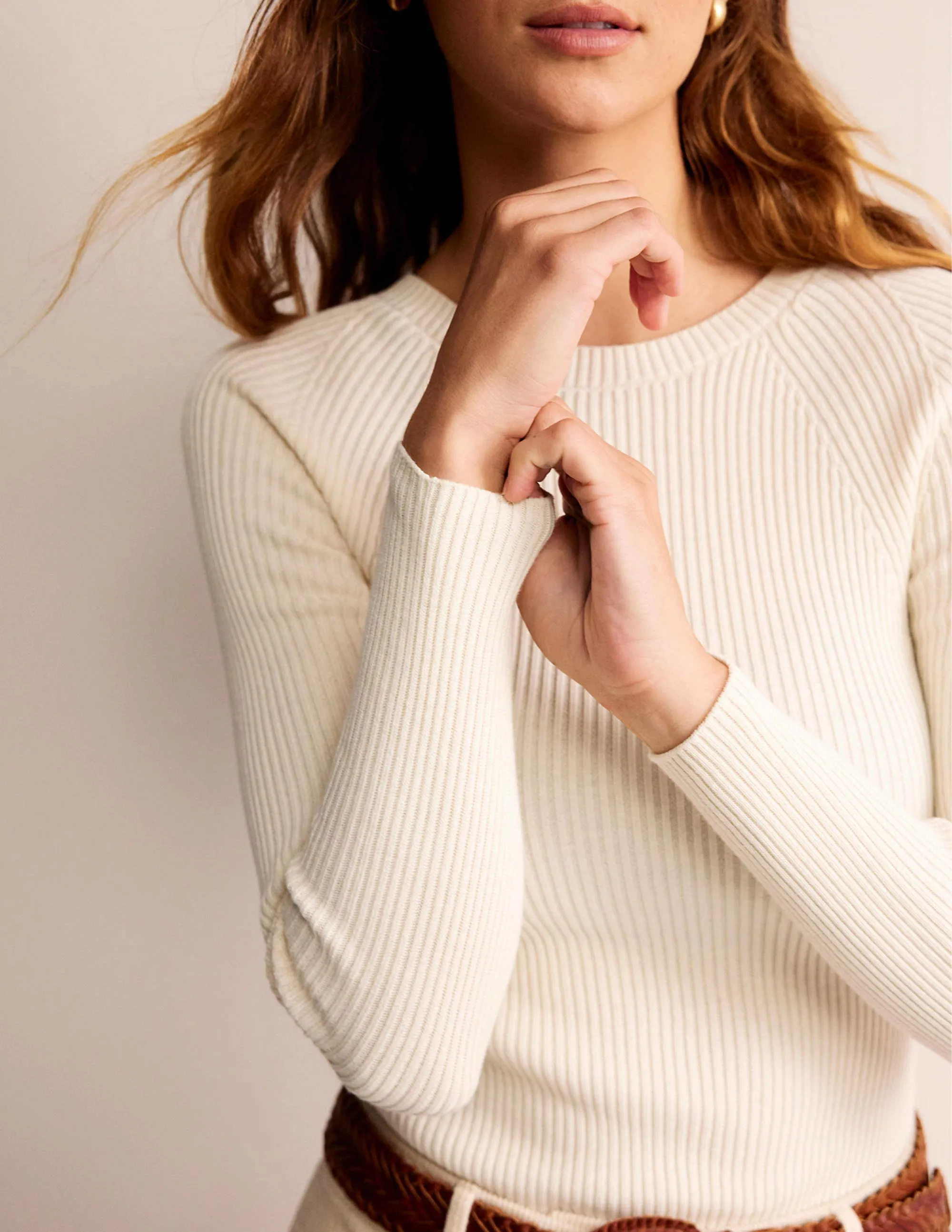 Ribbed Cotton Jumper-Warm Ivory
