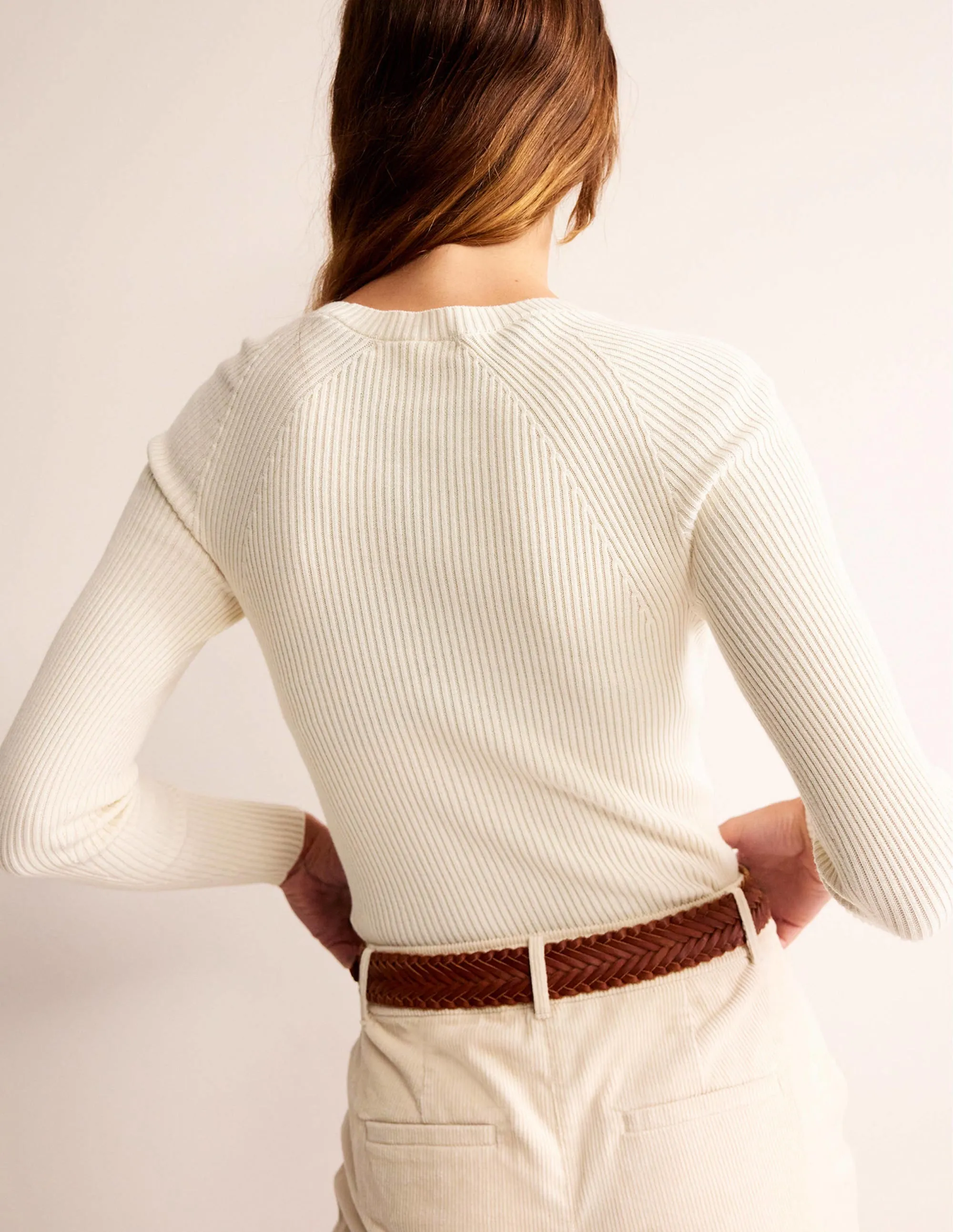 Ribbed Cotton Jumper-Warm Ivory