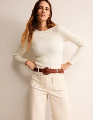 Ribbed Cotton Jumper-Warm Ivory