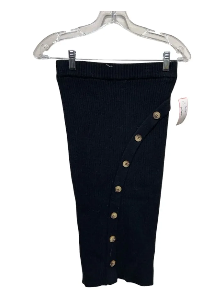 Sam Edelman Size S Black Viscose Blend Ribbed V Neck Pencil Button up Skirt Set
