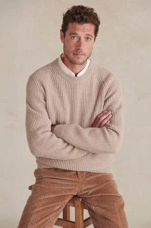 Sand Crew Neck Ribbed Cashmere Jumper