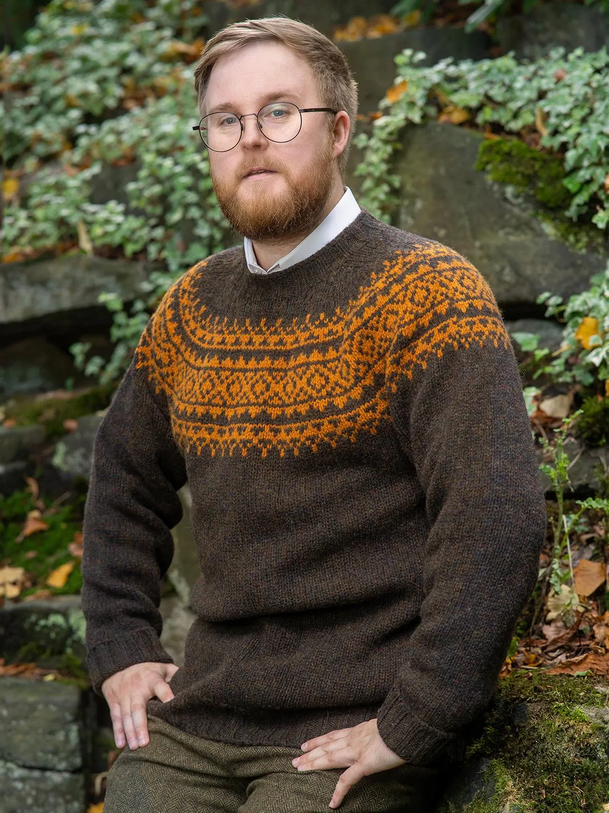 Scottish Wool Fairisle Crewneck Jumper in Turin Brown