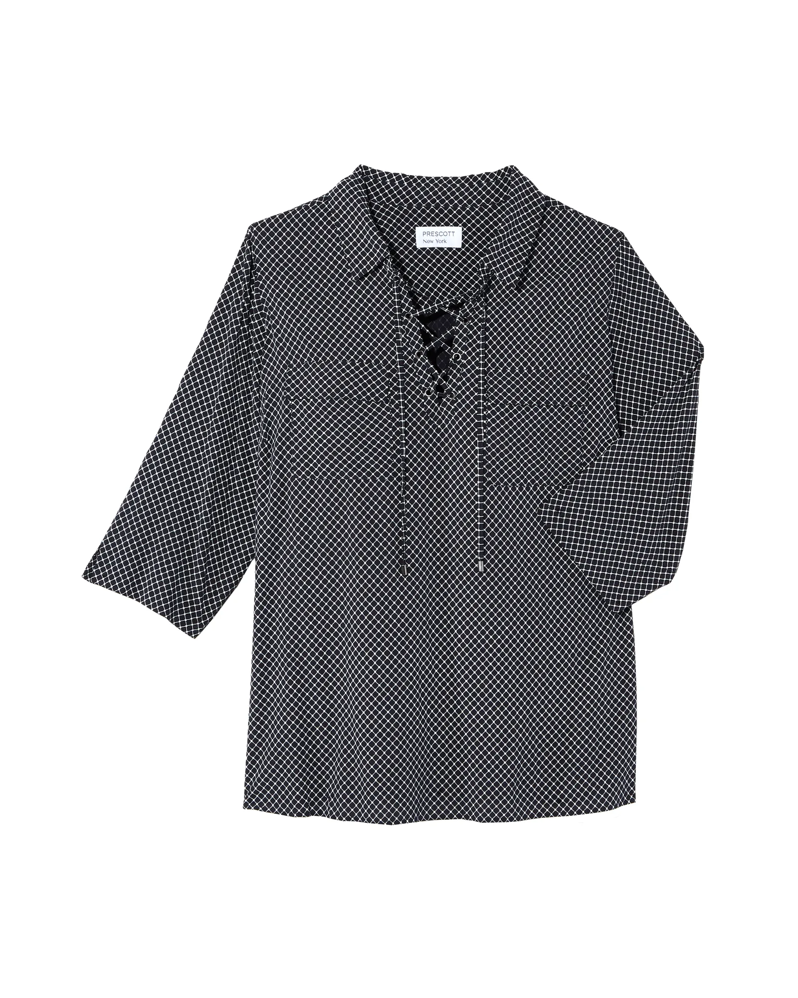 Sharlee Lace Up Neck Blouse | Navy