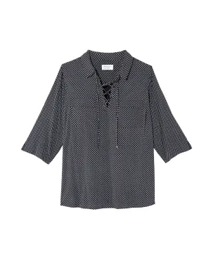Sharlee Lace Up Neck Blouse | Navy