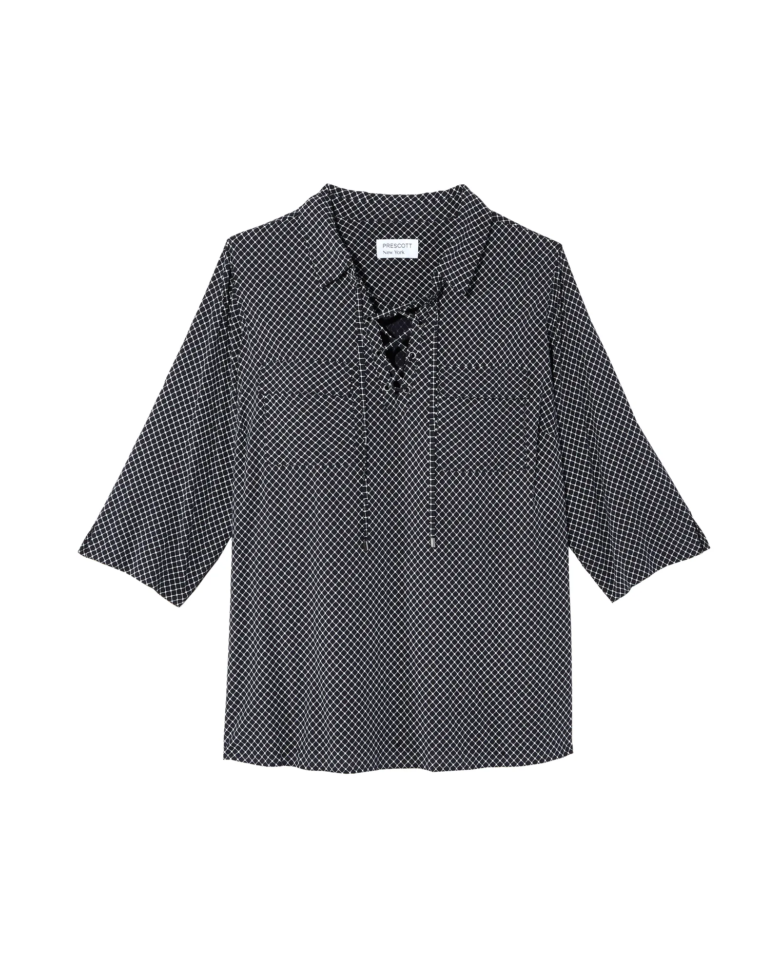 Sharlee Lace Up Neck Blouse | Navy