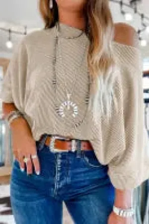 Shirt- Apricot Boatneck Batwing Sleeve Cording Blouse