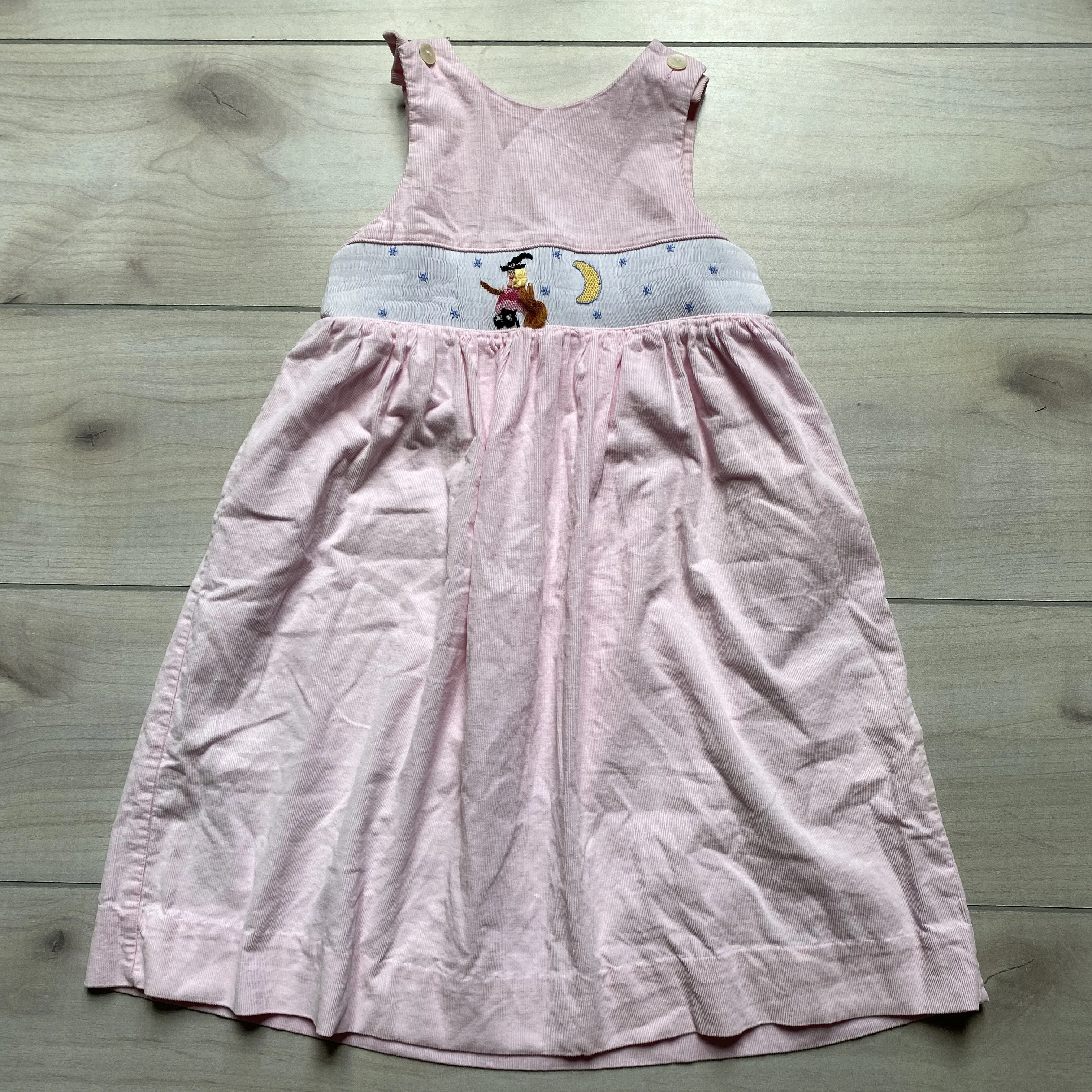 Silly Goose Pink Corduroy Witch Smocked Jumper Dress