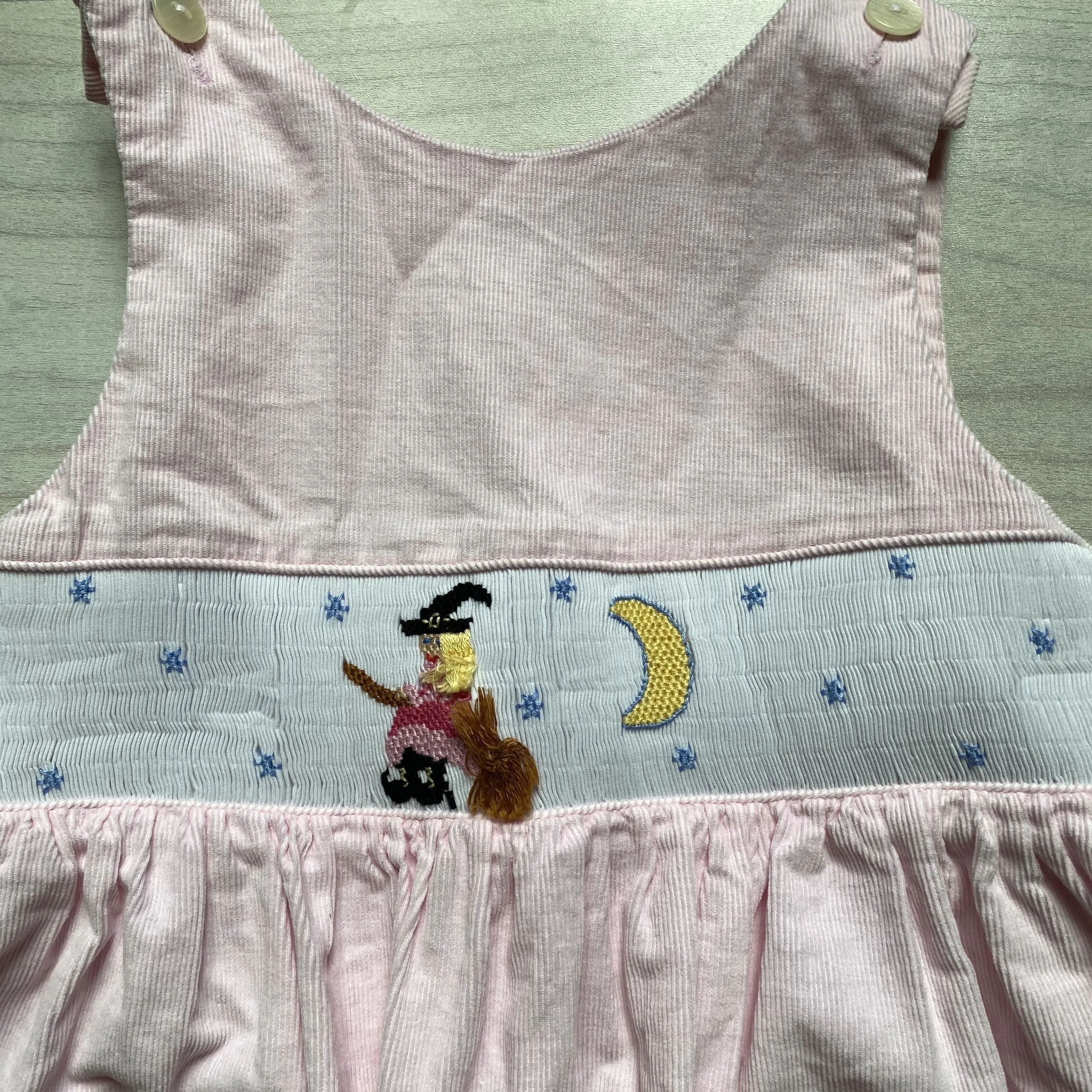 Silly Goose Pink Corduroy Witch Smocked Jumper Dress