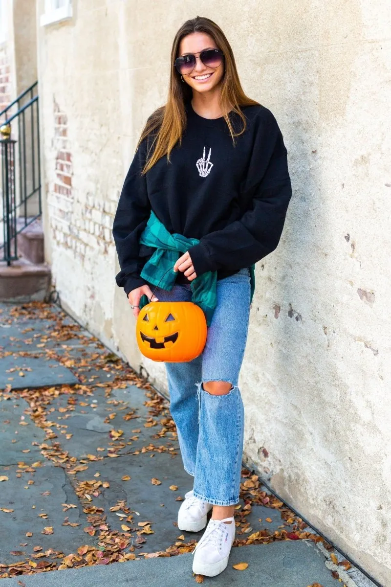 'Skeleton Peace Sign' Crewneck Sweatshirt