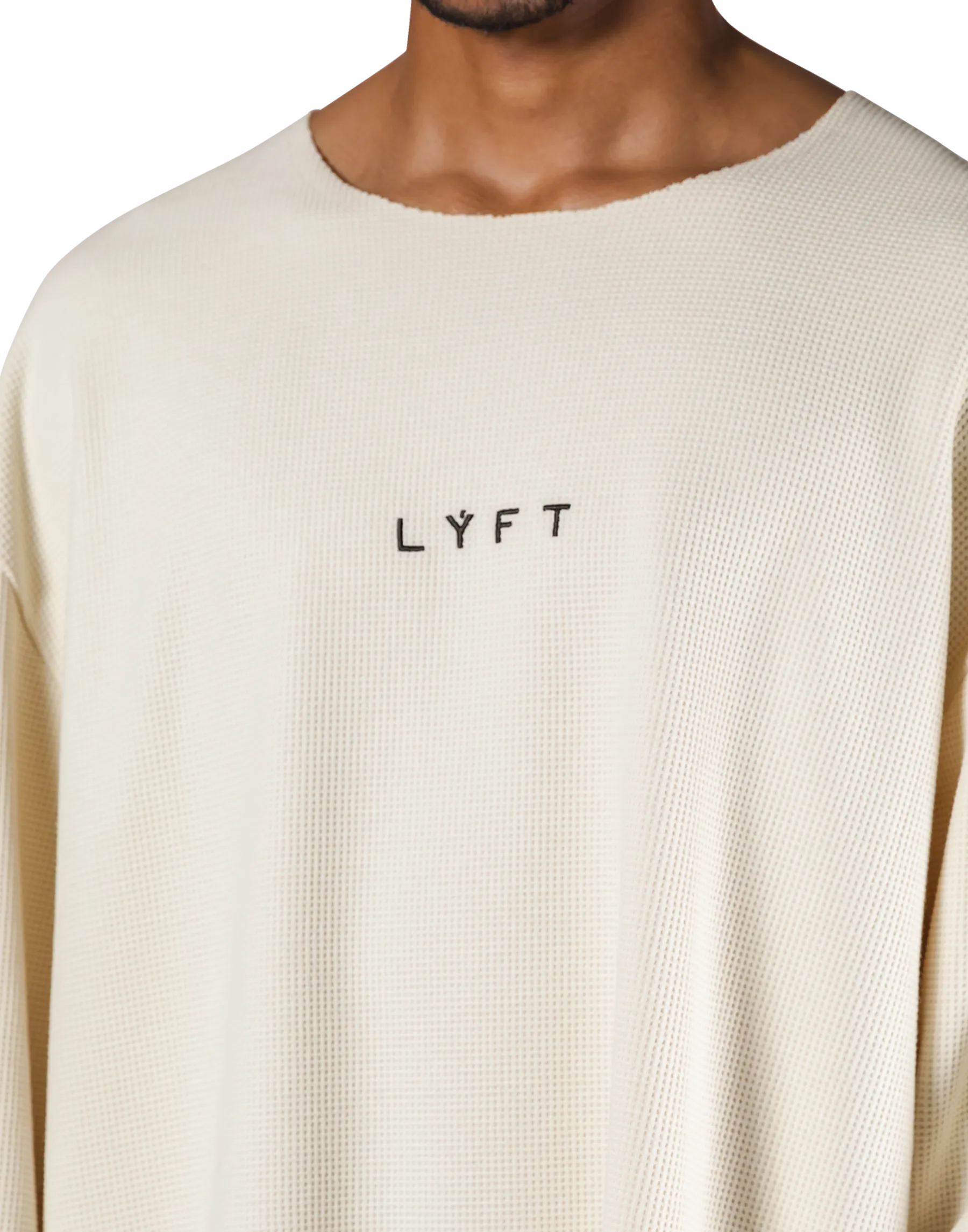 Thermal Knit Loose Long T-Shirt - Cream
