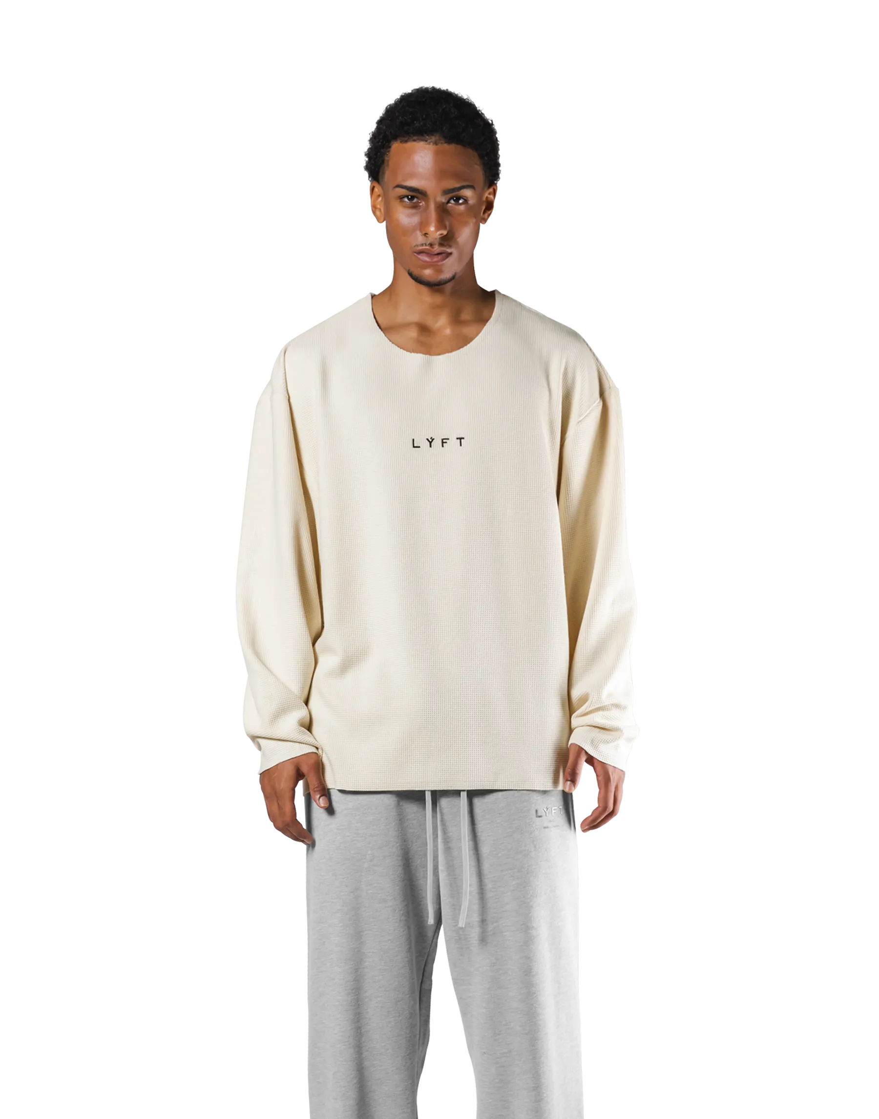 Thermal Knit Loose Long T-Shirt - Cream