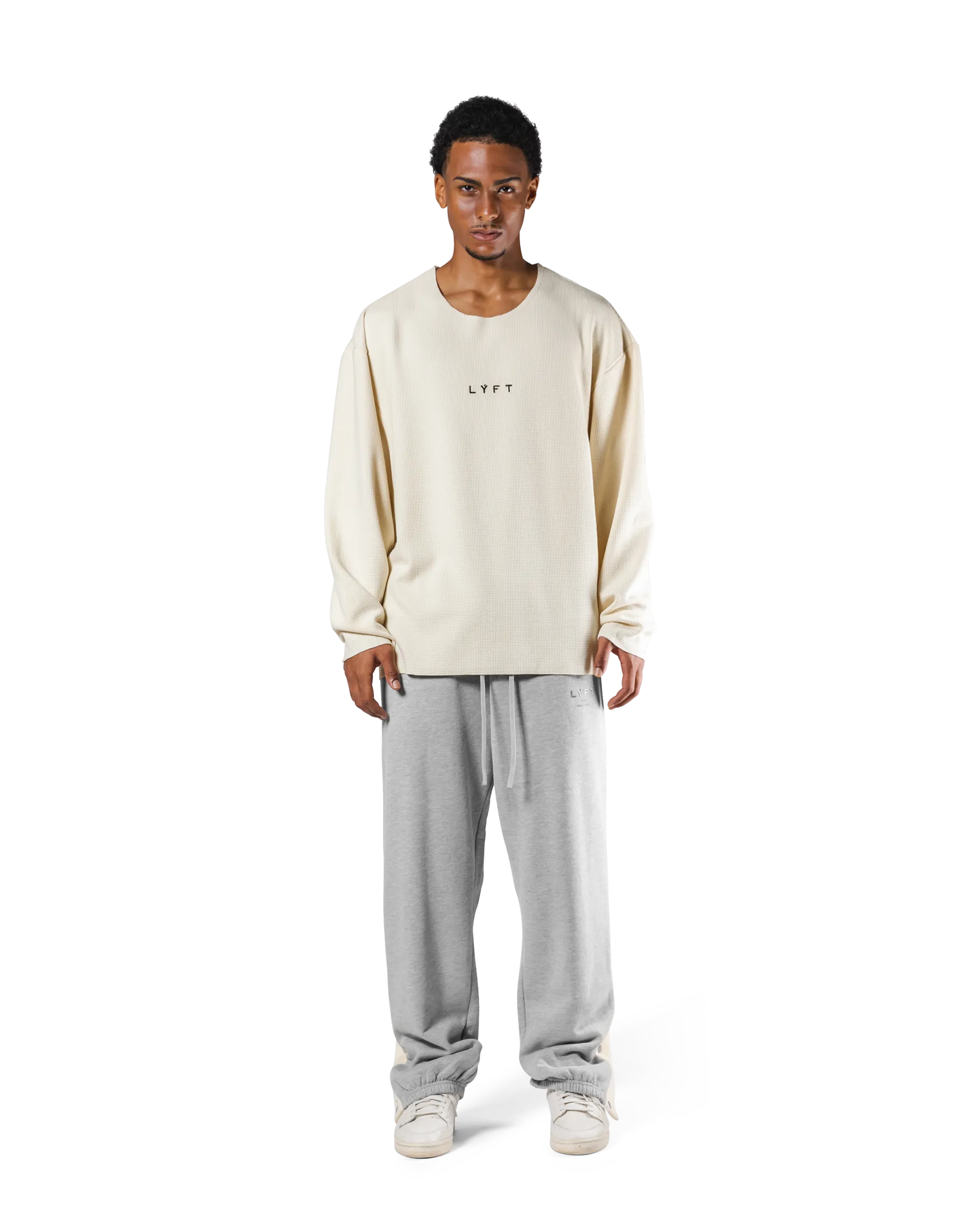 Thermal Knit Loose Long T-Shirt - Cream