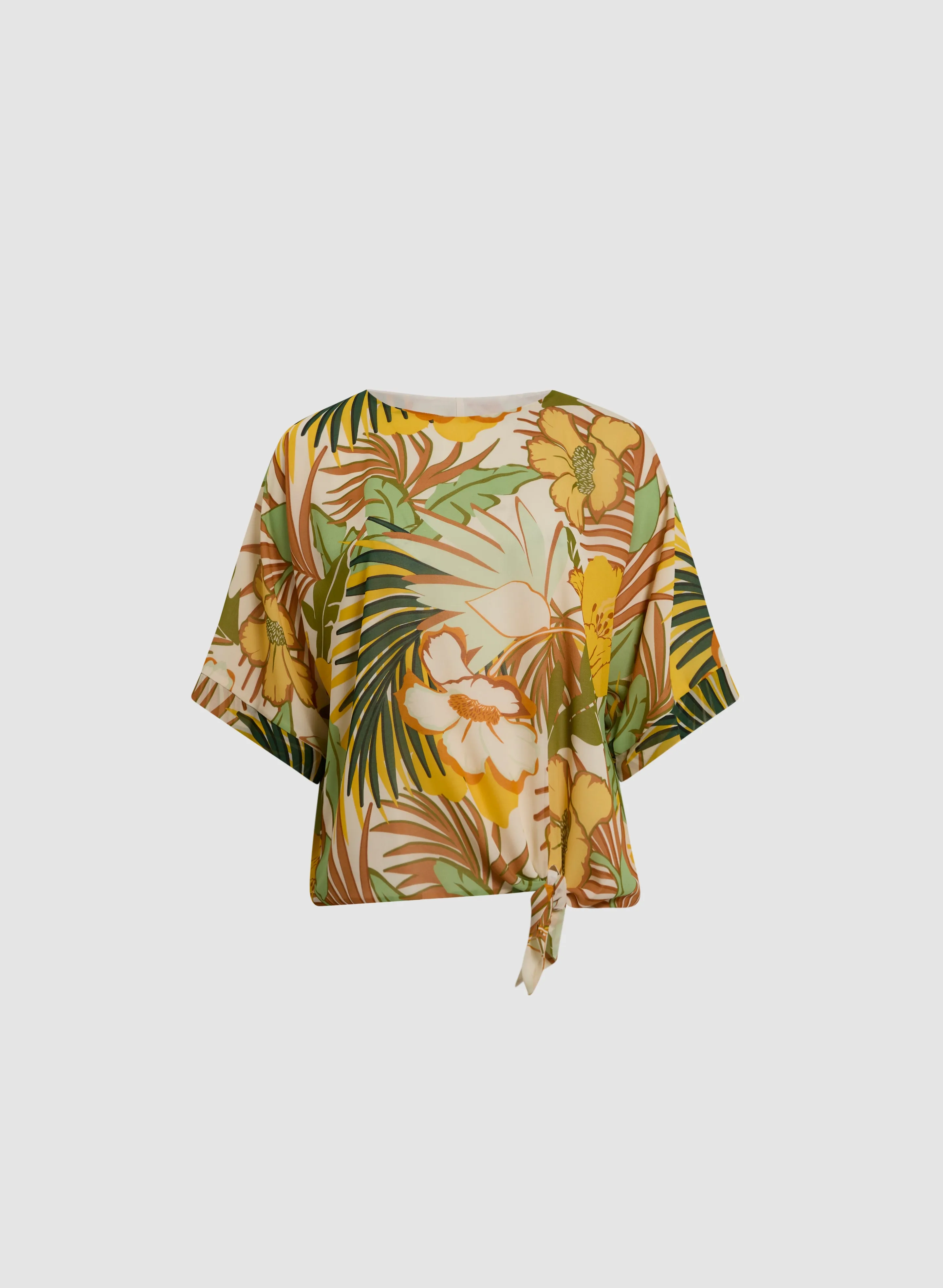 Tie-Hem Tropical Print Top