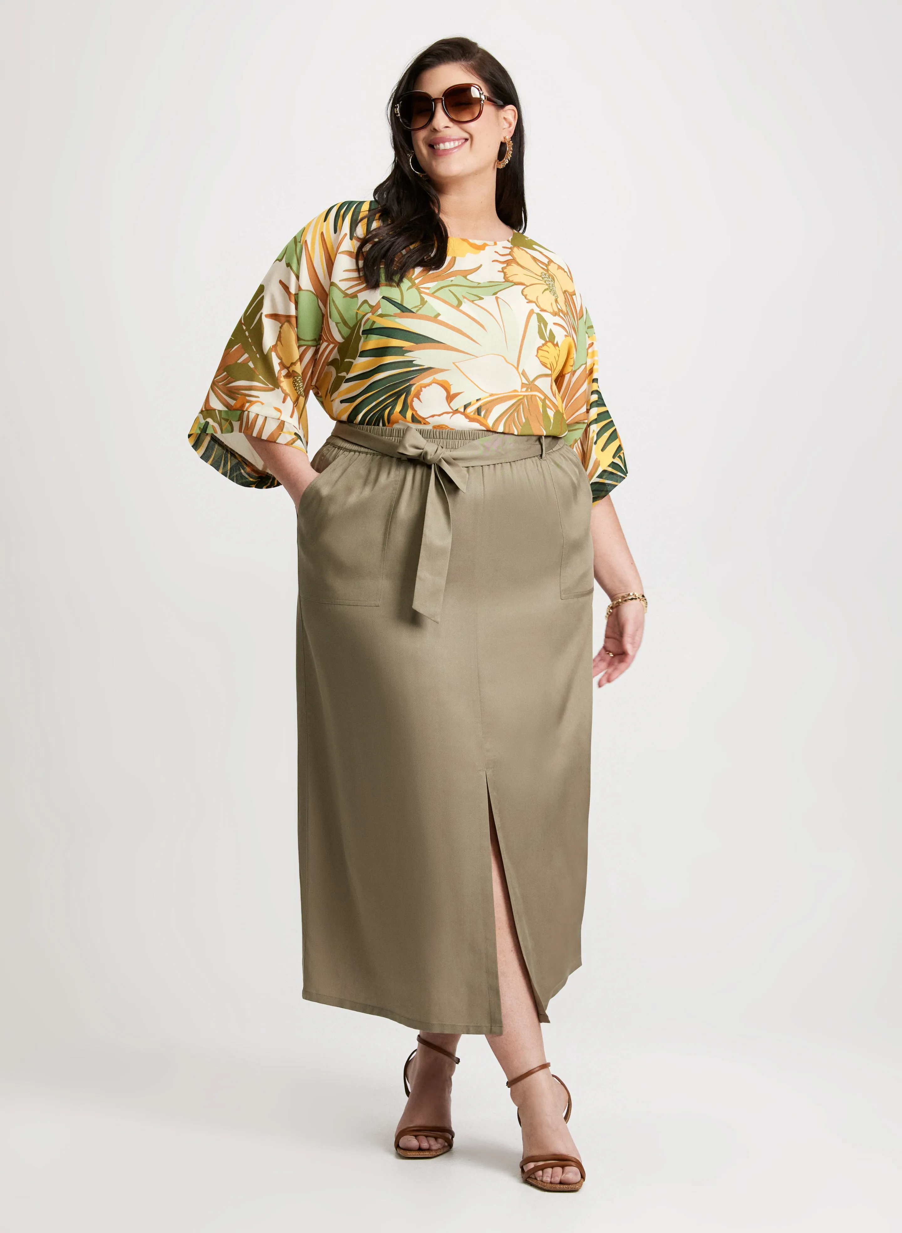 Tie-Hem Tropical Print Top