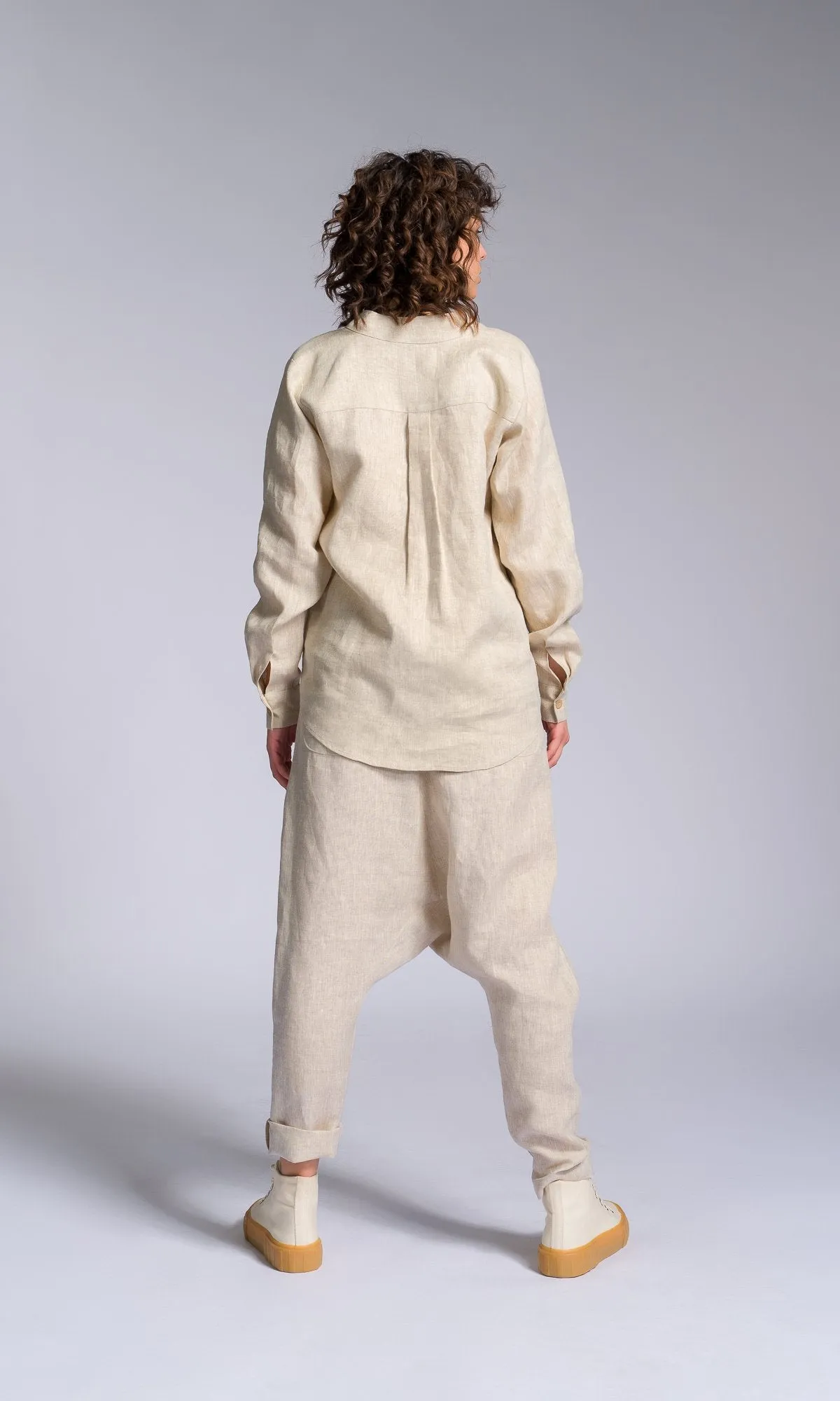 Two-piece Set of Linen Shirt and Pants with Decorative Flap Pockets