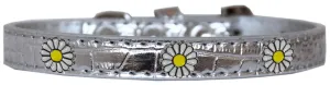 White Daisy Widget Croc Dog Collar Silver Size 16