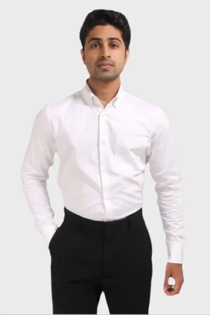 WHITE SATIN SLUB SLIM FIT SHIRT