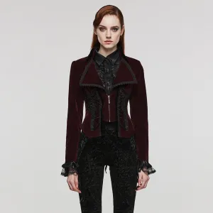 Women's Gothic Turn-down Collar Lace-up Velvet Coat Red
