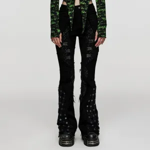 Women's Punk Buckle Unedged Flared Pants