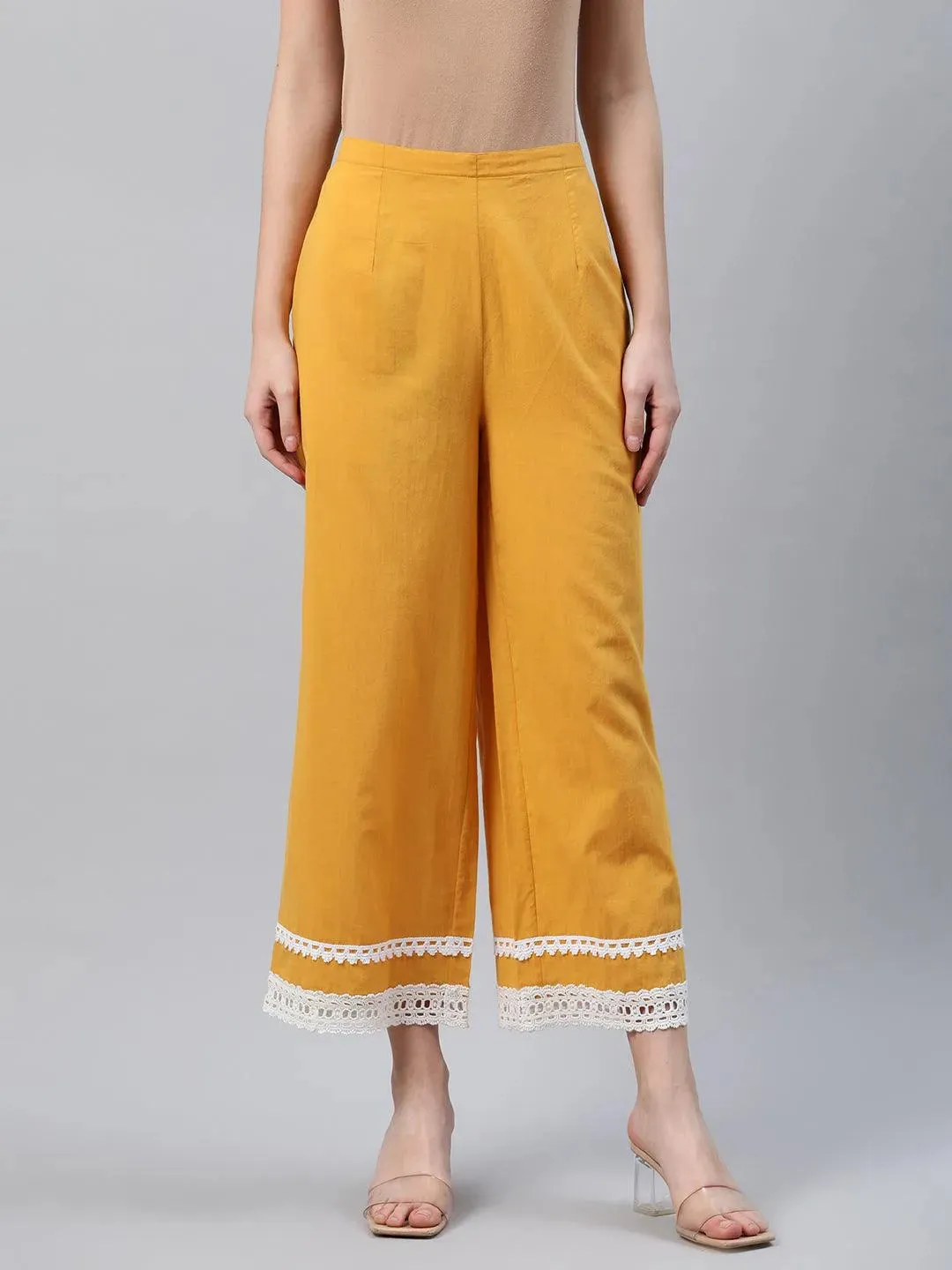 Yellow Solid Cotton Palazzos