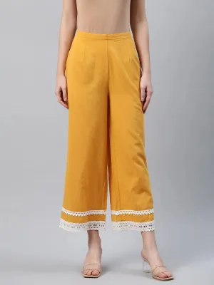 Yellow Solid Cotton Palazzos