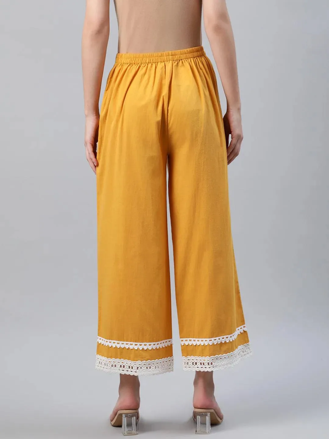 Yellow Solid Cotton Palazzos