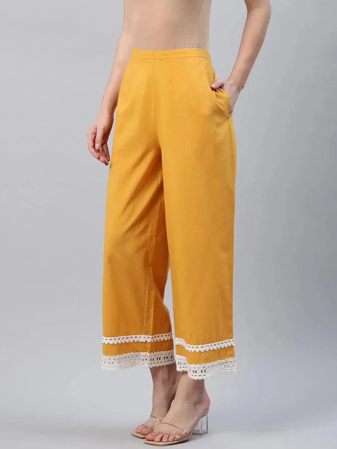 Yellow Solid Cotton Palazzos